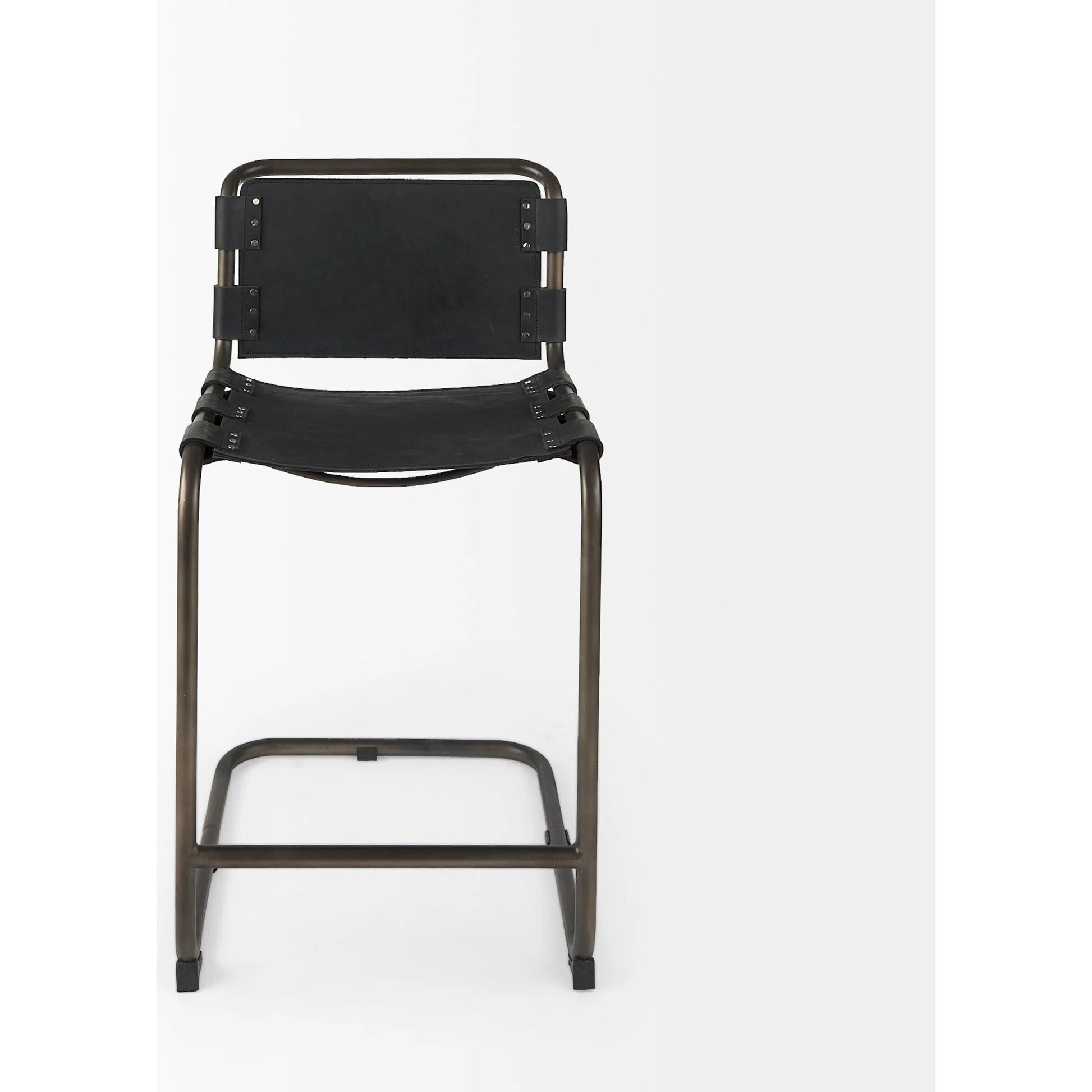 Berbick Leather Seat Counter Stool by Mercana. Made from leather, iron in a unique style.