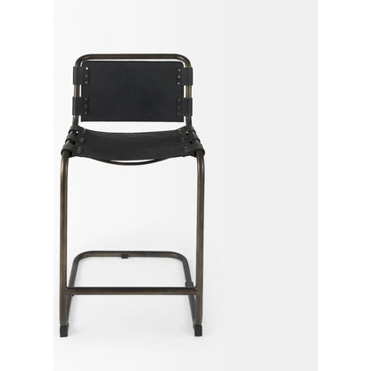 Berbick Leather Seat Counter Stool by Mercana. Made from leather, iron in a unique style.