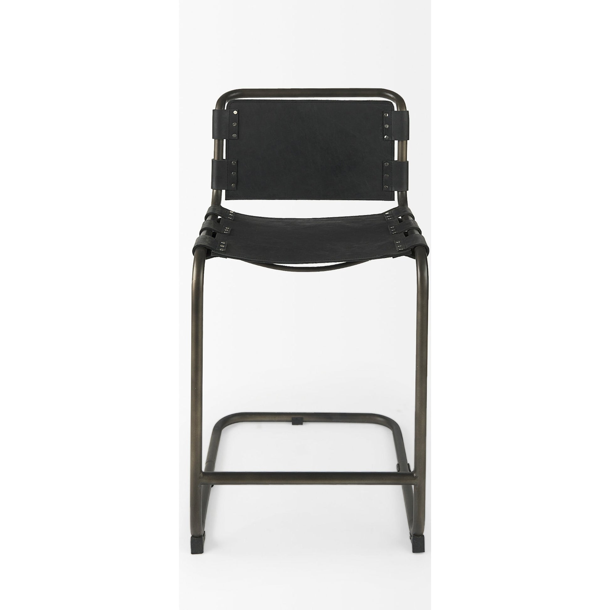 Berbick Leather Seat Counter Stool by Mercana. Made from leather, iron in a unique style.