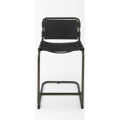 Berbick Leather Seat Counter Stool by Mercana. Made from leather, iron in a unique style.