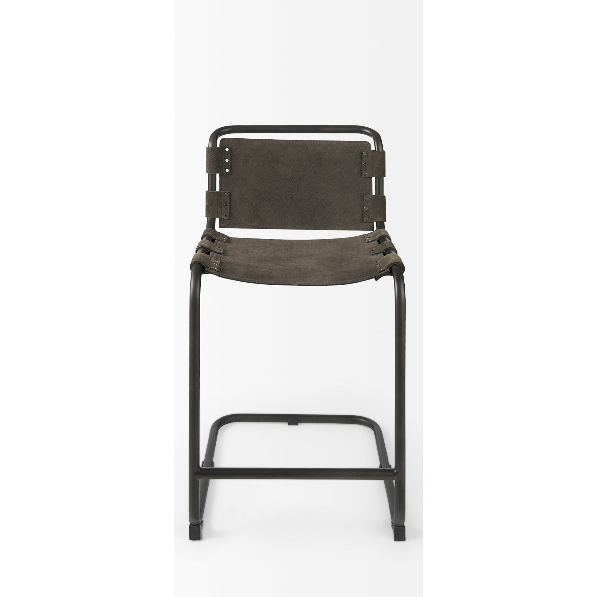 Berbick Leather Seat Counter Stool by Mercana. Made from leather, iron in a unique style.