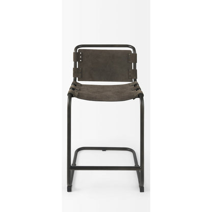 Berbick Leather Seat Counter Stool by Mercana. Made from leather, iron in a unique style.