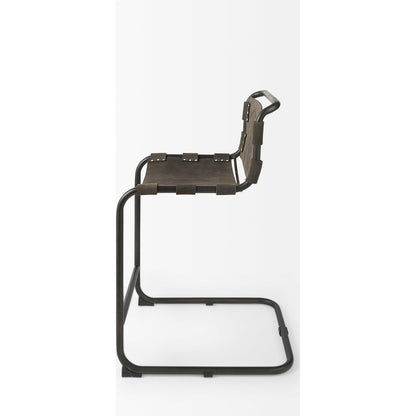 Berbick Leather Seat Counter Stool by Mercana. Made from leather, iron in a unique style.