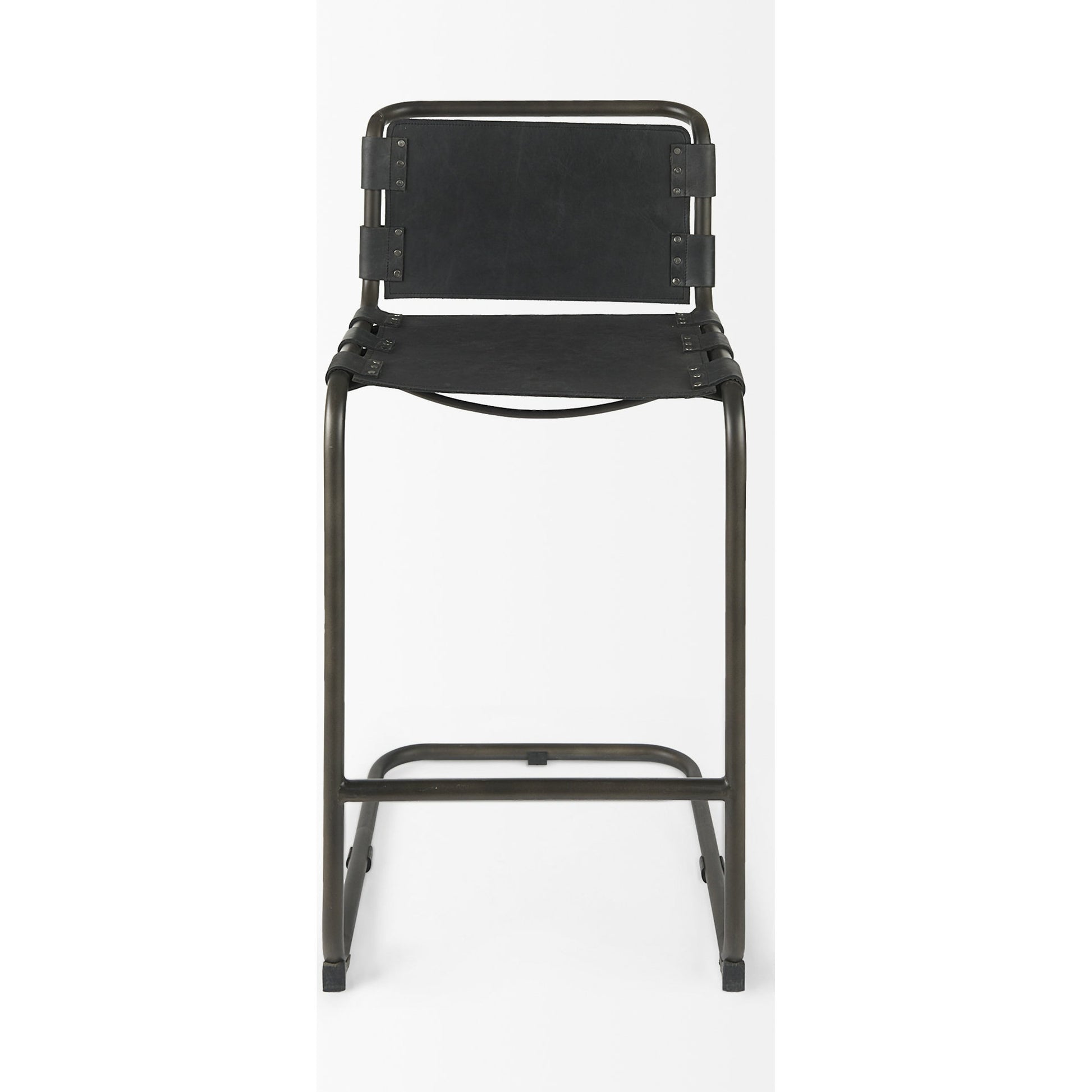 Berbick Leather Seat Bar Stool by Mercana. Made from leather, iron in a rustic style.
