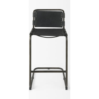 Berbick Leather Seat Bar Stool by Mercana. Made from leather, iron in a rustic style.
