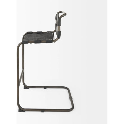 Berbick Leather Seat Bar Stool by Mercana. Made from leather, iron in a rustic style.