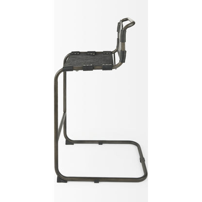 Berbick Leather Seat Bar Stool by Mercana. Made from leather, iron in a rustic style.