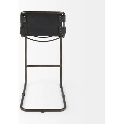 Berbick Leather Seat Bar Stool by Mercana. Made from leather, iron in a rustic style.