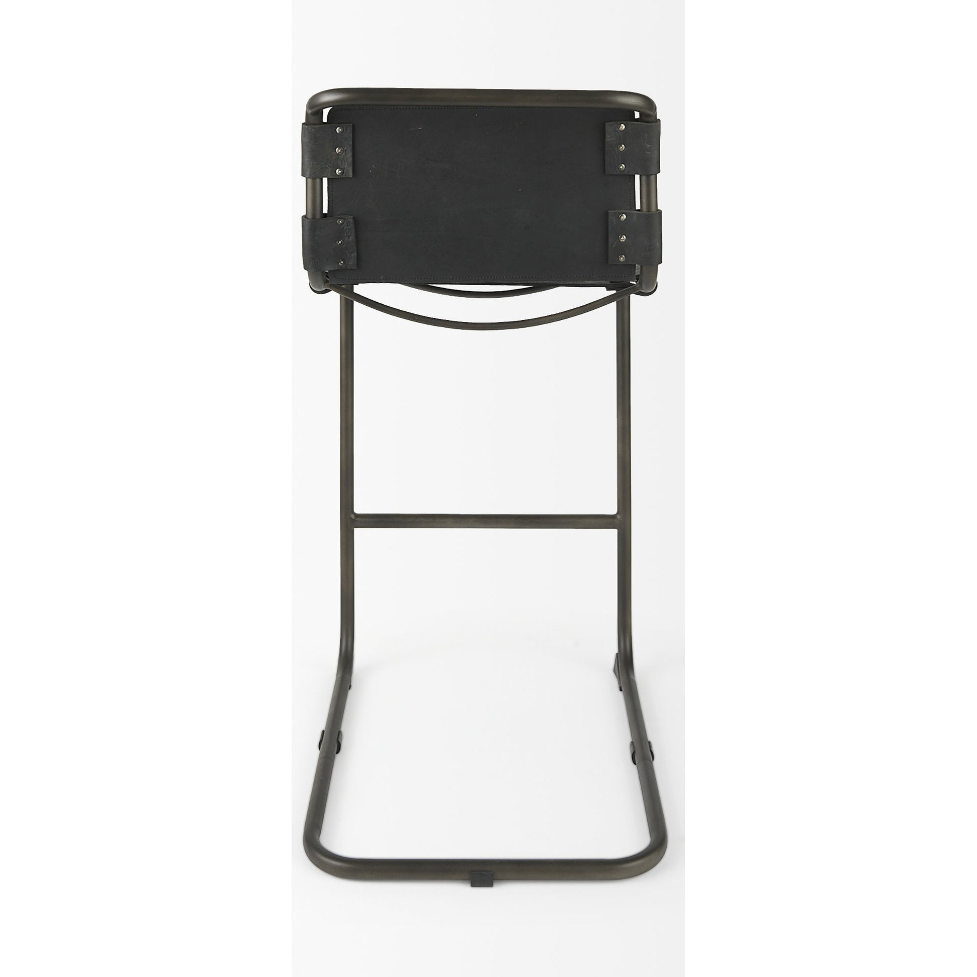Berbick Leather Seat Bar Stool by Mercana. Made from leather, iron in a rustic style.