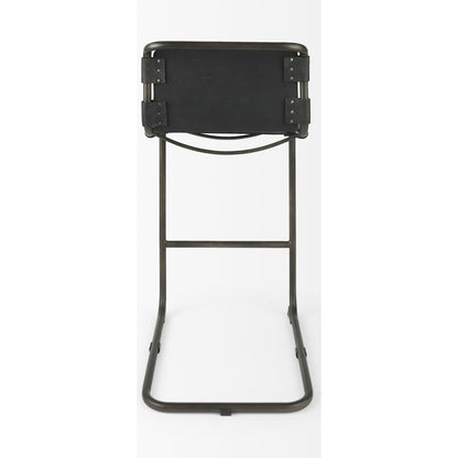 Berbick Leather Seat Bar Stool by Mercana. Made from leather, iron in a rustic style.