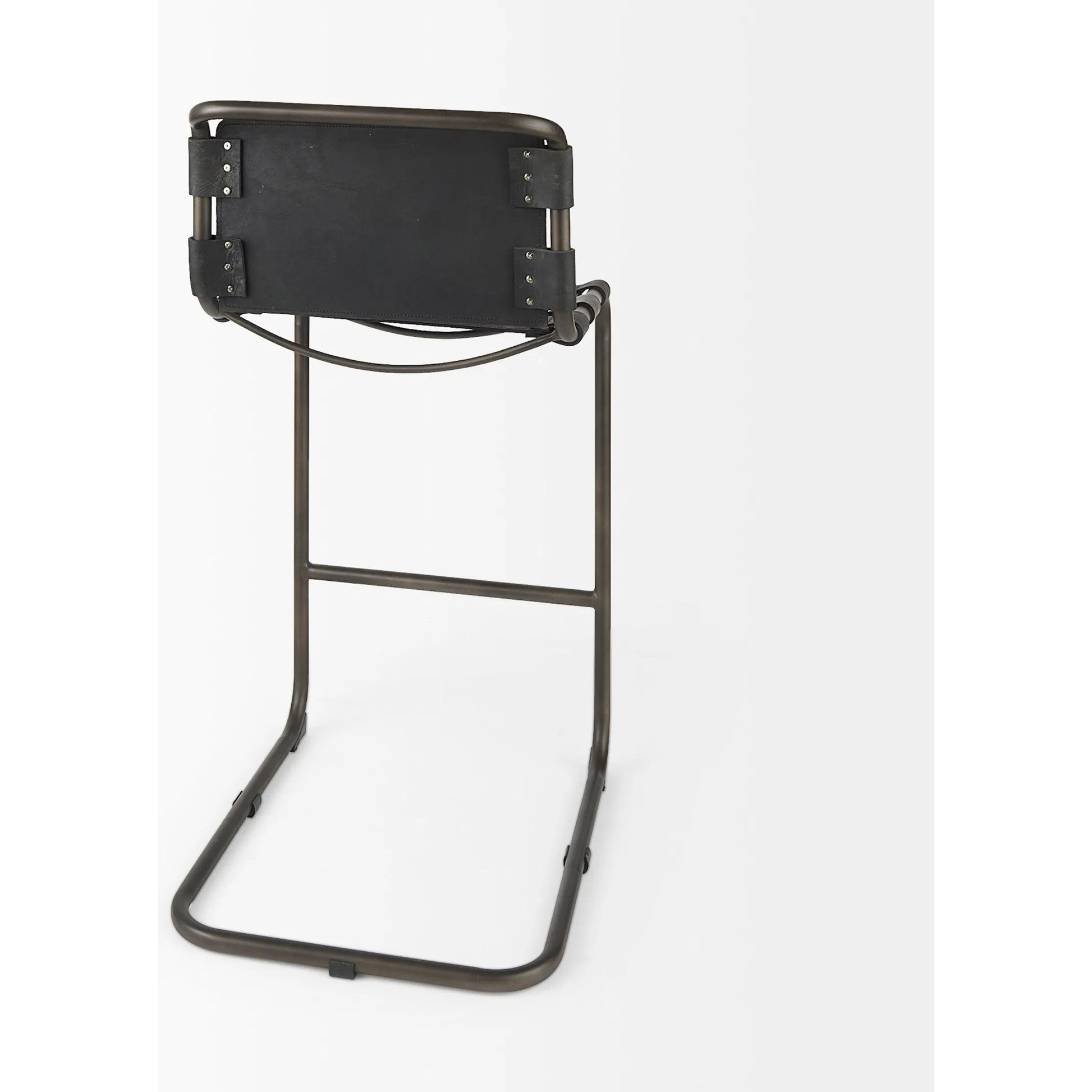 Berbick Leather Seat Bar Stool by Mercana. Made from leather, iron in a rustic style.