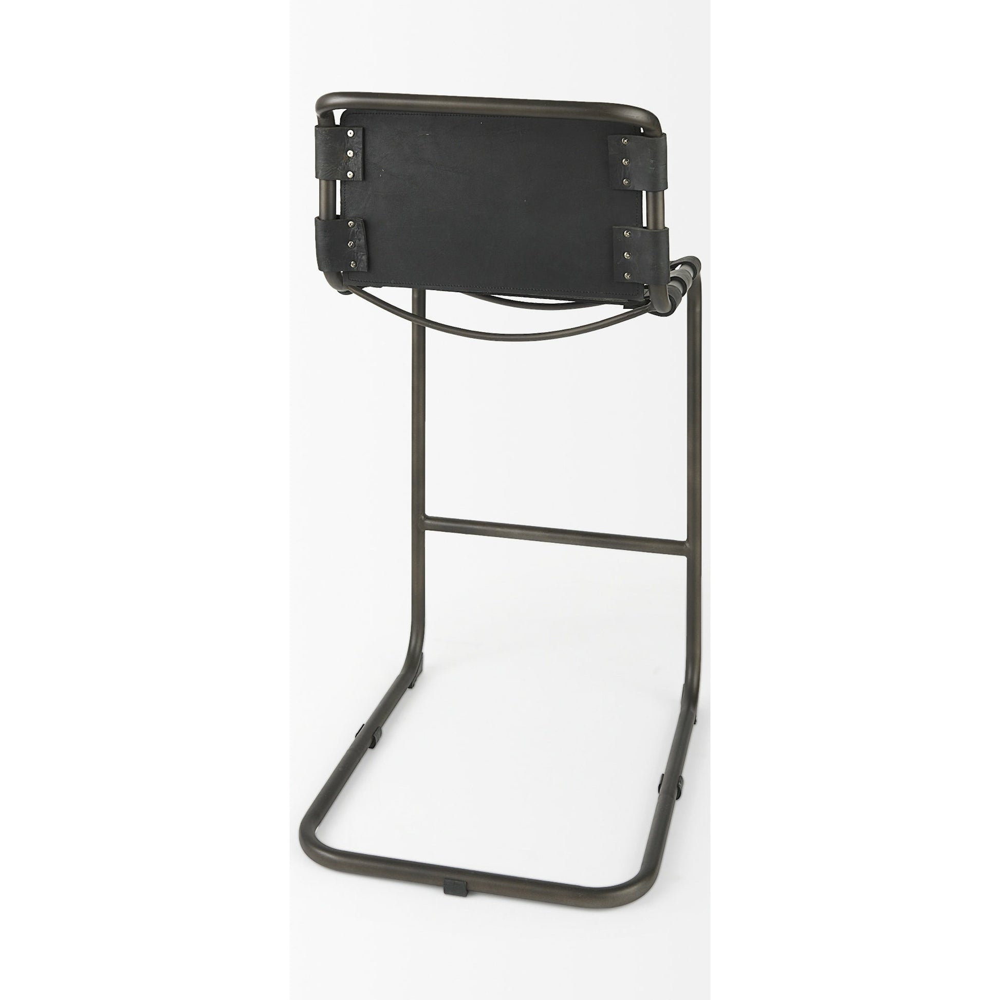Berbick Leather Seat Bar Stool by Mercana. Made from leather, iron in a rustic style.