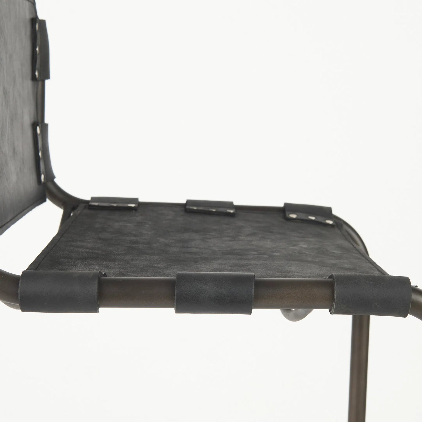120 SI-1717929 | Closeup | Berbick Leather Seat Bar Stool by Mercana in black. Made from leather, iron in a rustic style.