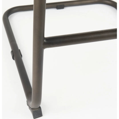 Berbick Leather Seat Bar Stool by Mercana. Made from leather, iron in a rustic style.