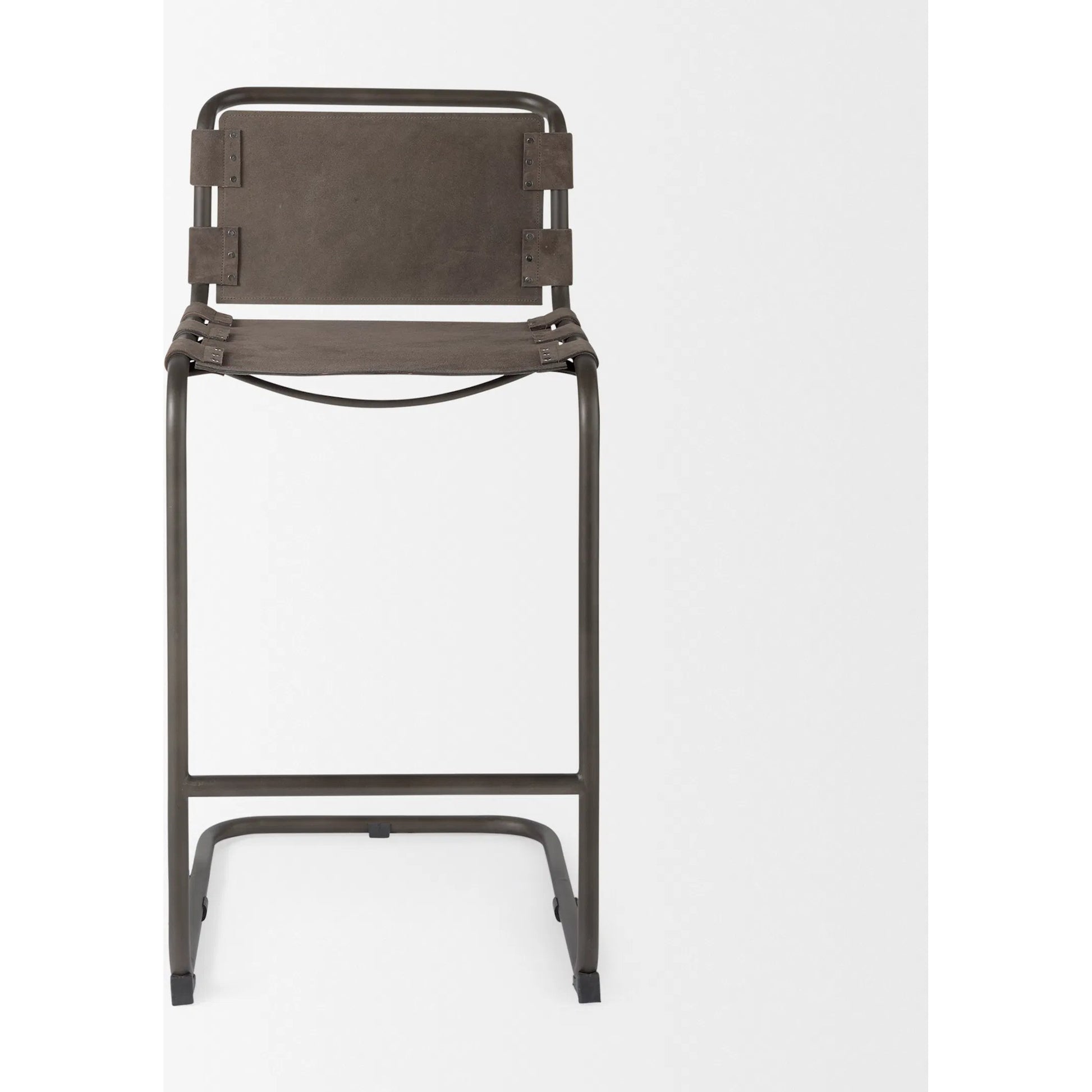 Berbick Leather Seat Bar Stool by Mercana. Made from leather, iron in a rustic style.