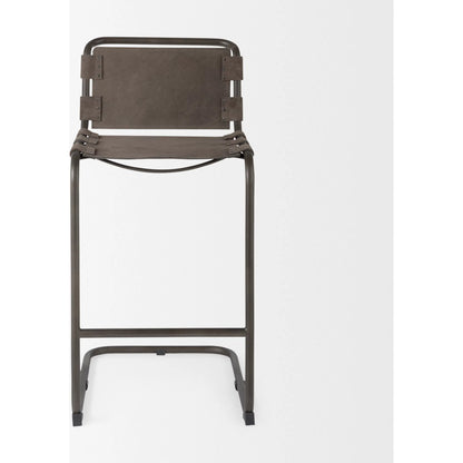 Berbick Leather Seat Bar Stool by Mercana. Made from leather, iron in a rustic style.