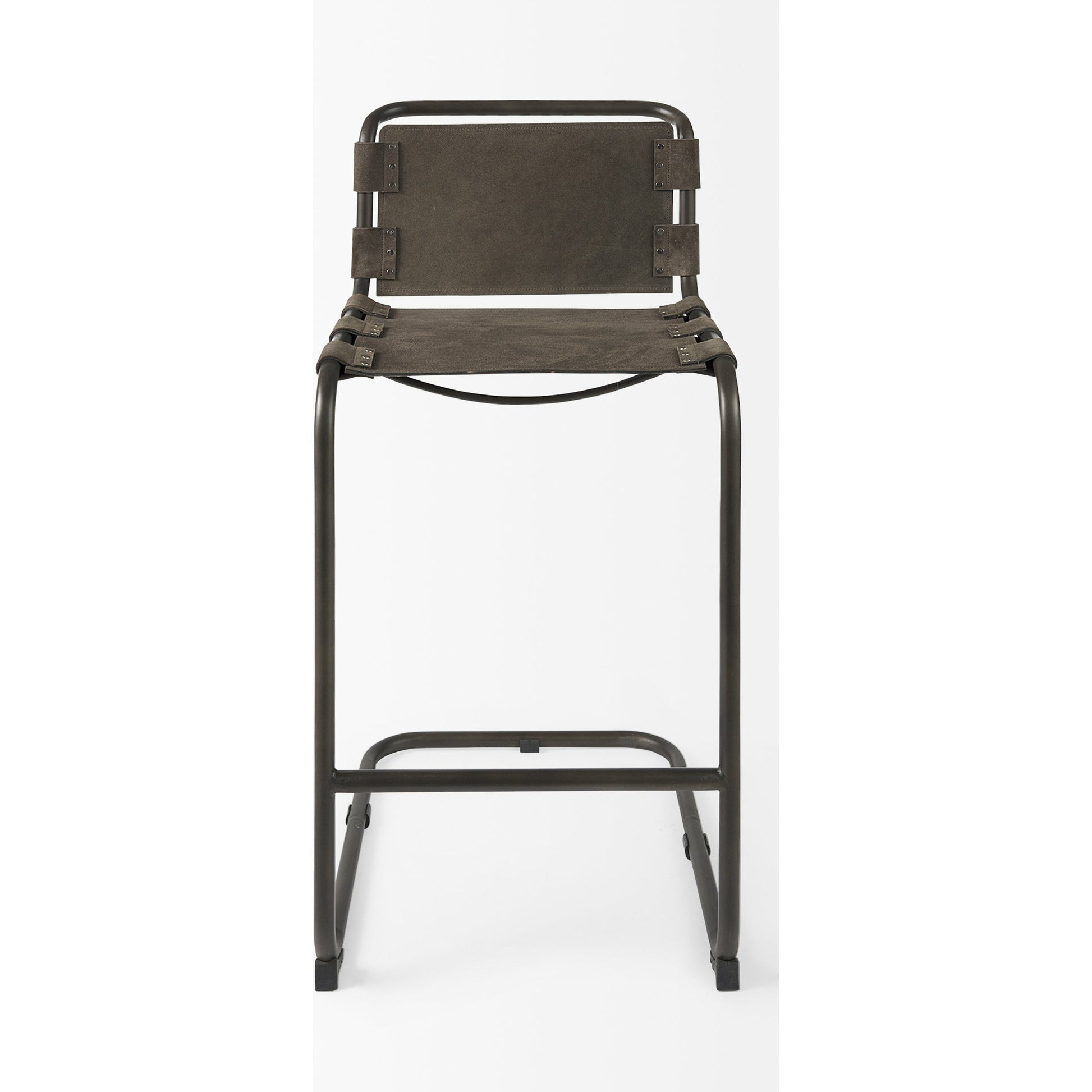 Berbick Leather Seat Bar Stool by Mercana. Made from leather, iron in a rustic style.