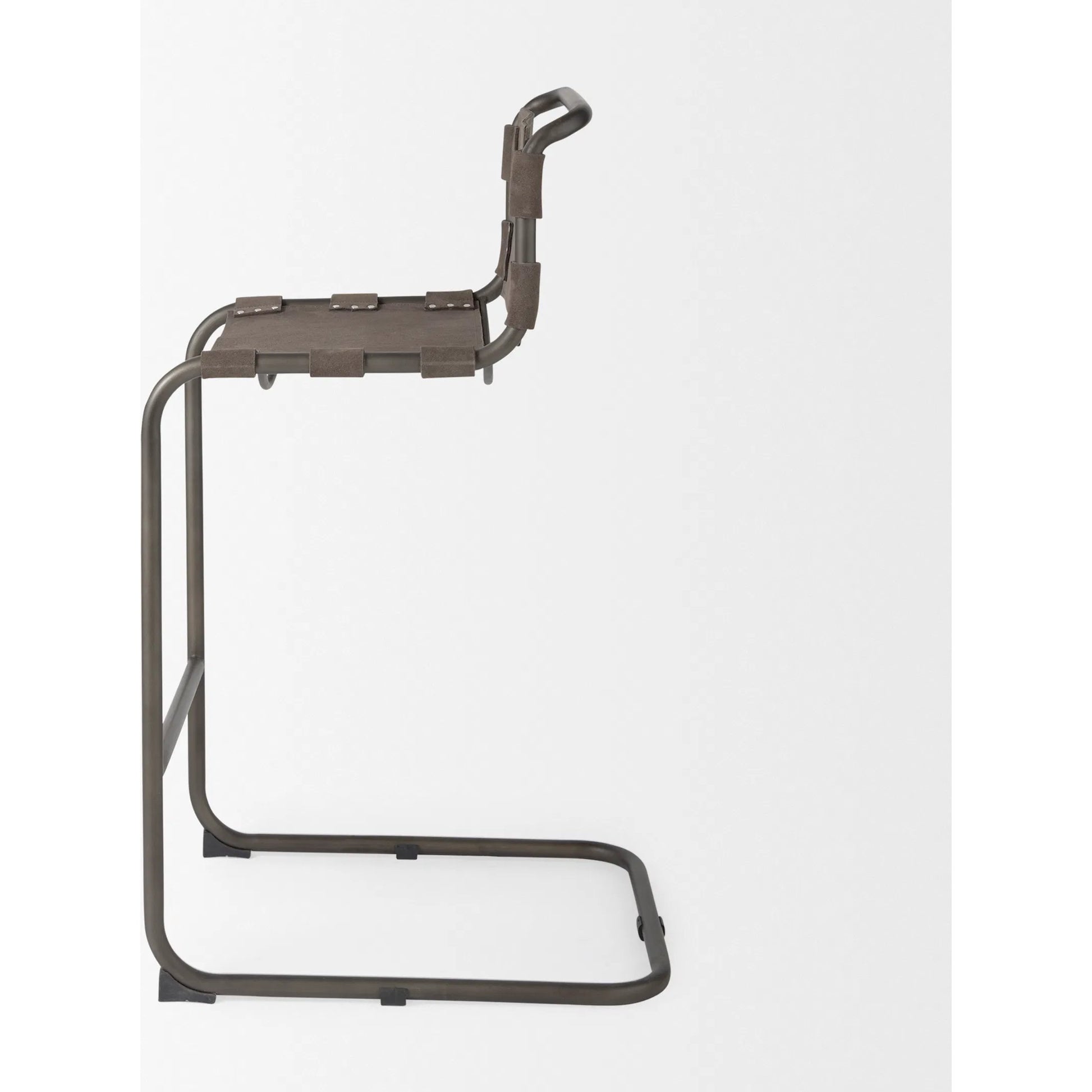 Berbick Leather Seat Bar Stool by Mercana. Made from leather, iron in a rustic style.