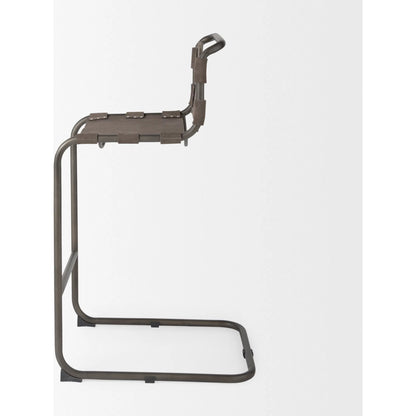 Berbick Leather Seat Bar Stool by Mercana. Made from leather, iron in a rustic style.