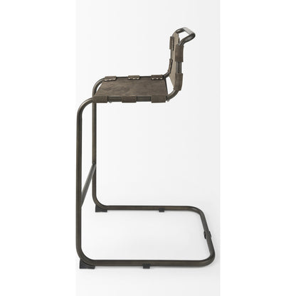Berbick Leather Seat Bar Stool by Mercana. Made from leather, iron in a rustic style.