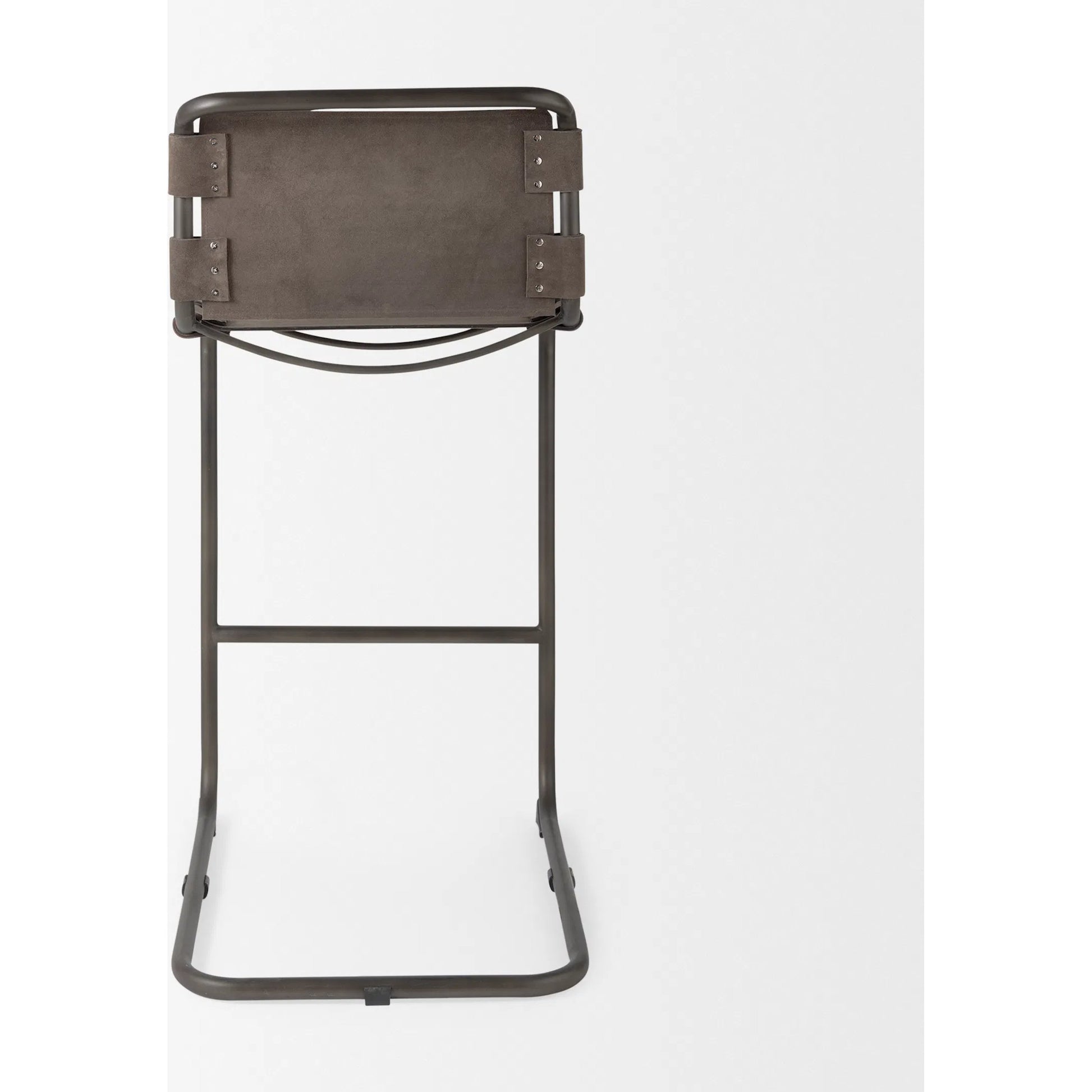 Berbick Leather Seat Bar Stool by Mercana. Made from leather, iron in a rustic style.