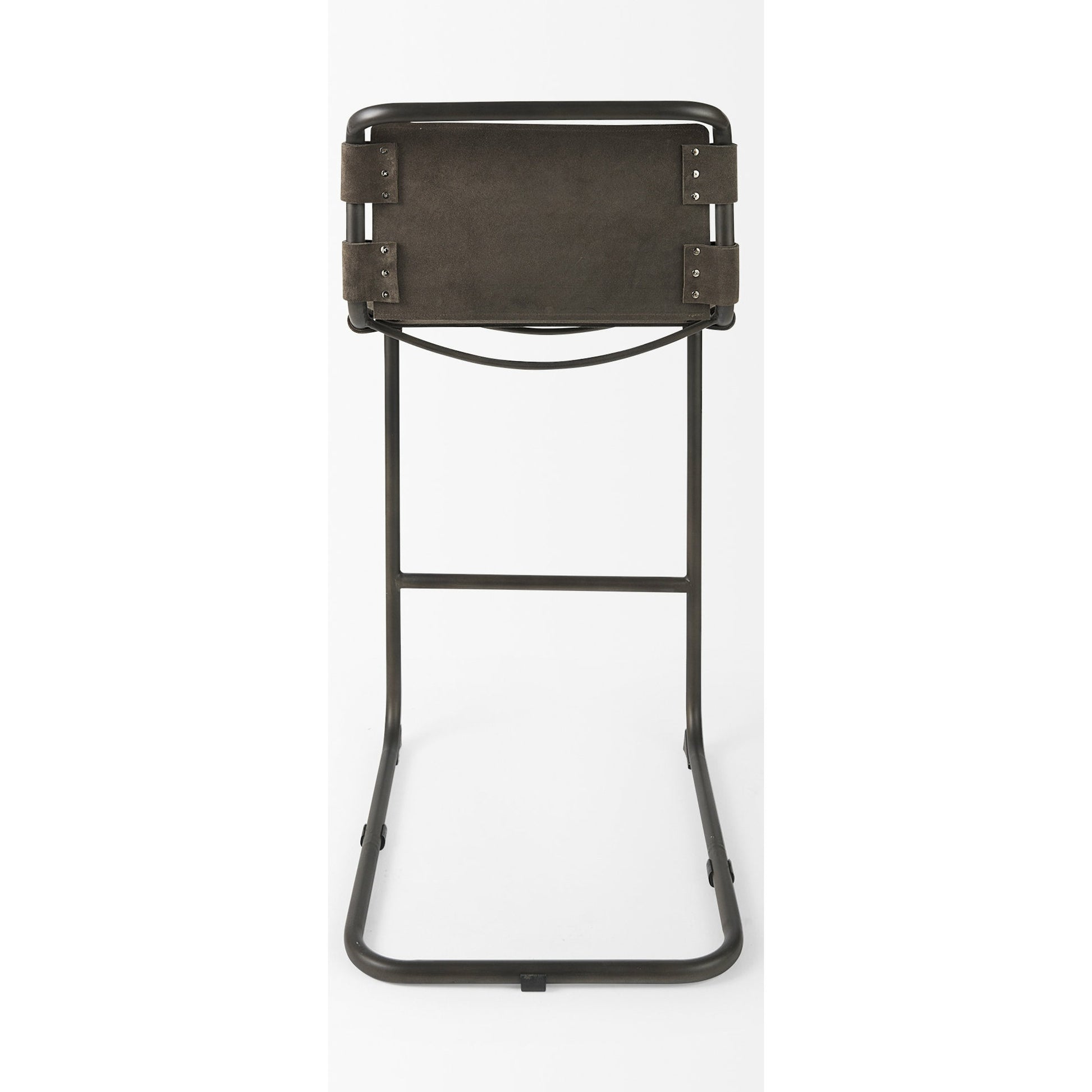Berbick Leather Seat Bar Stool by Mercana. Made from leather, iron in a rustic style.