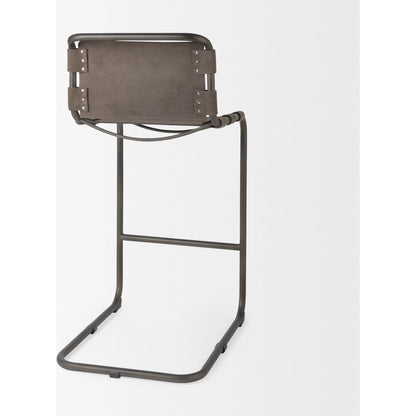 Berbick Leather Seat Bar Stool by Mercana. Made from leather, iron in a rustic style.