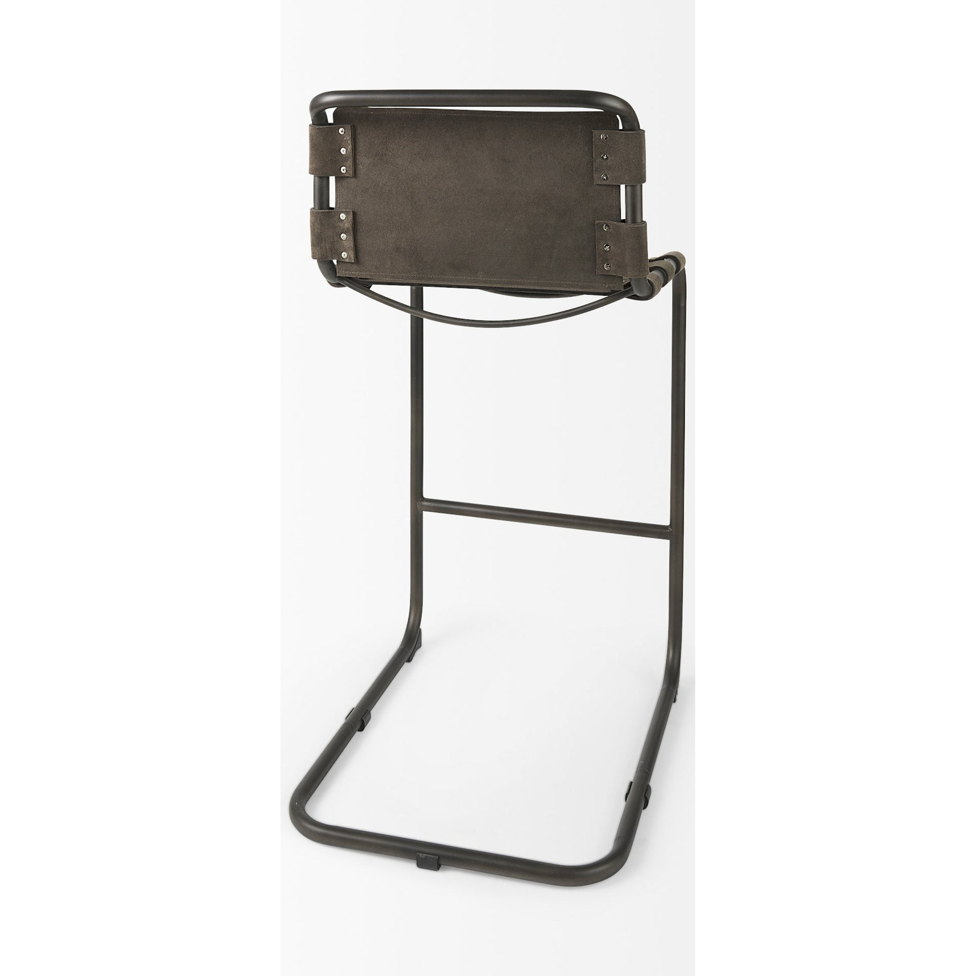 Berbick Leather Seat Bar Stool by Mercana. Made from leather, iron in a rustic style.