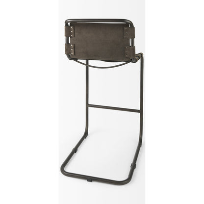 Berbick Leather Seat Bar Stool by Mercana. Made from leather, iron in a rustic style.