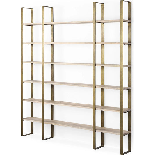 Taunton Shelving Unit by Mercana in light brown, gold. Made from metal, wood in a unique style.