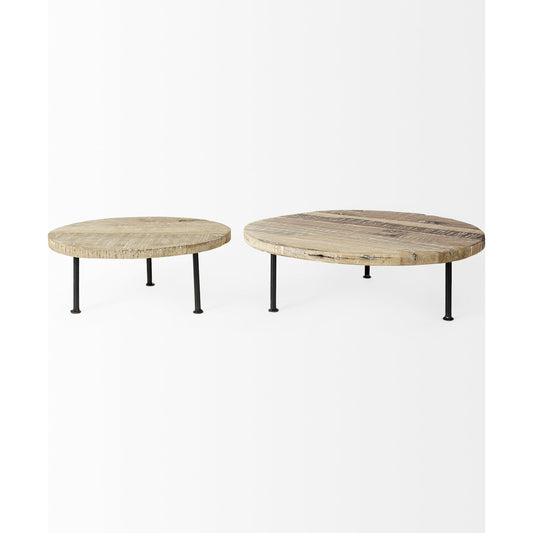 Cedric Round Light W Decorative Display Stand by Mercana in natural. Made from metal, wood in a unique style.