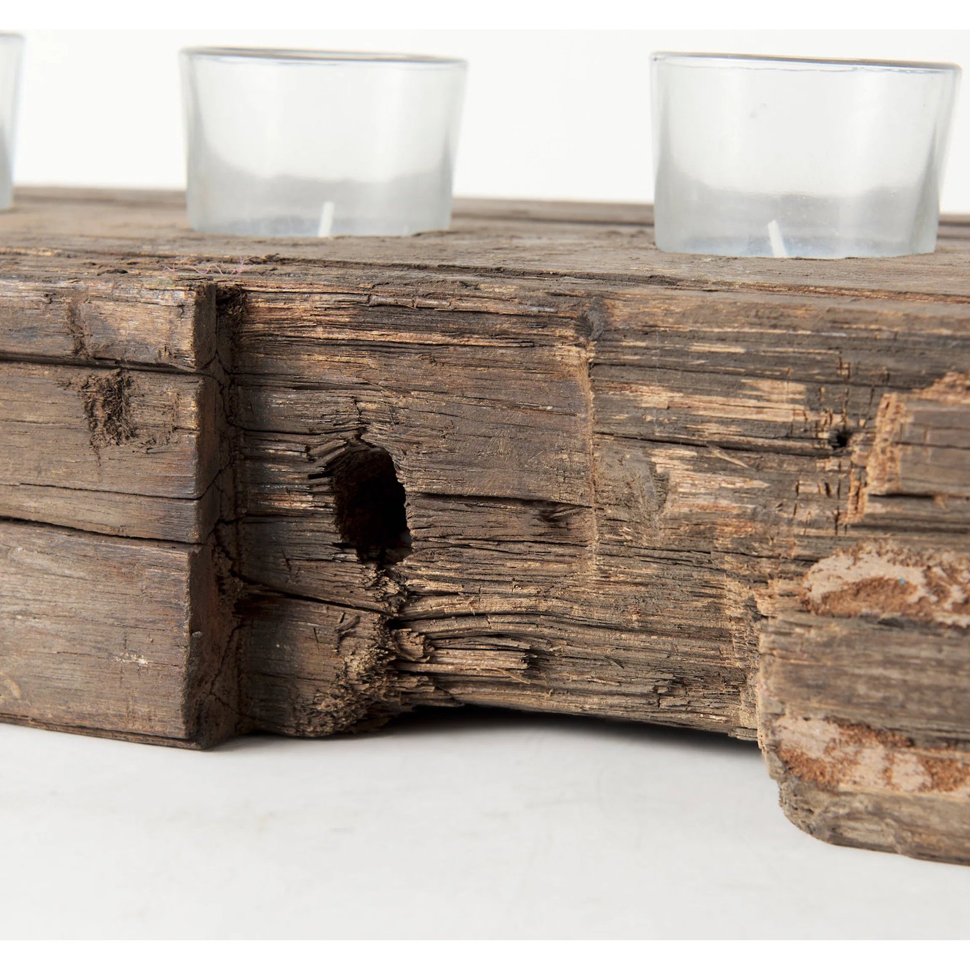 Lakara Reclaimed Wood Eight Tealight Table Candle Holder by Mercana in brown. Made from wood in a rustic style.