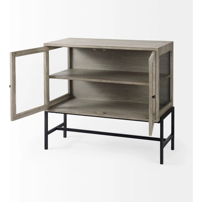 Arelius Accent Cabinet by Mercana. Made from glass, solid wood, steel in a modern style.