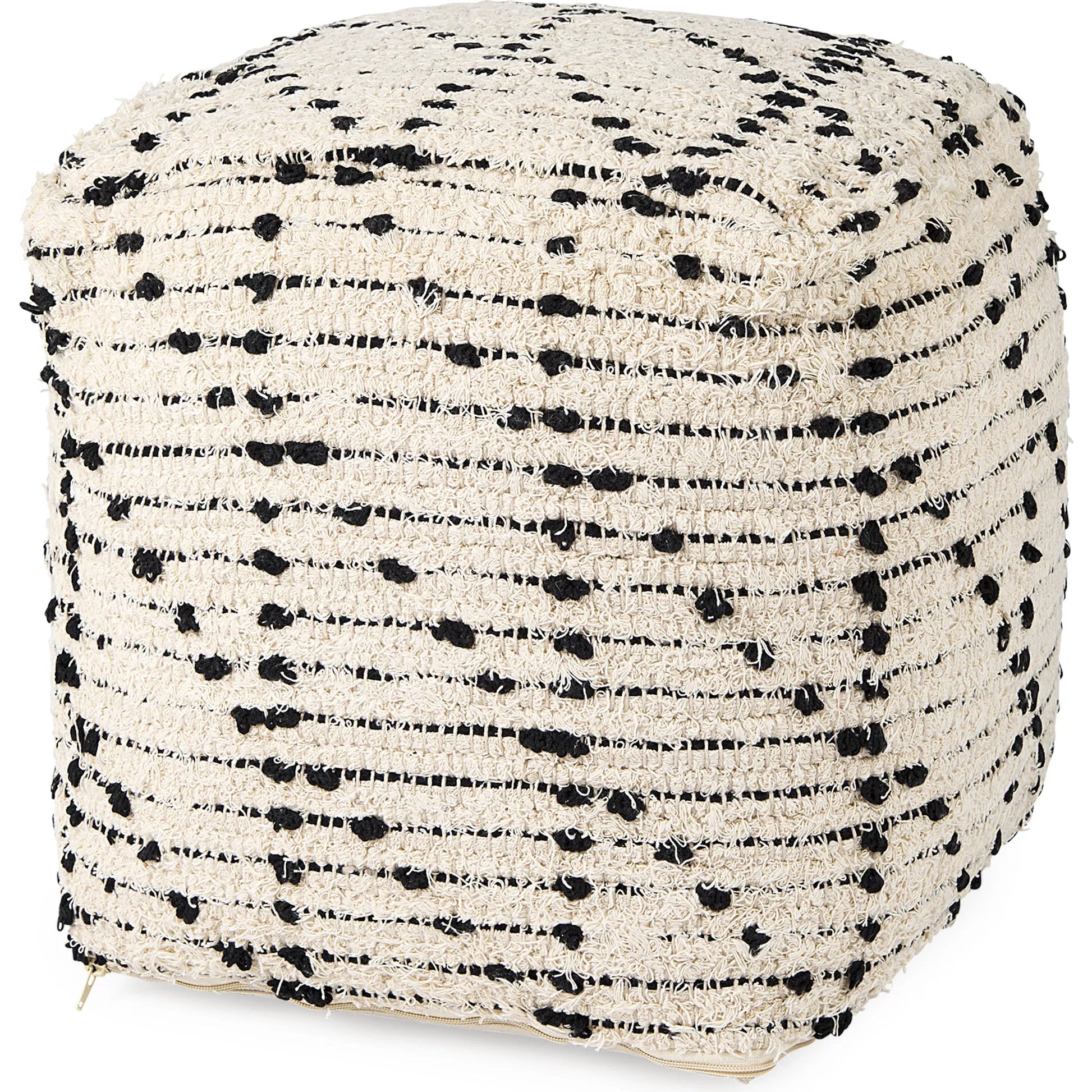 Aaohi Pouf by Mercana in black, cream. Made from cotton in a rustic style.