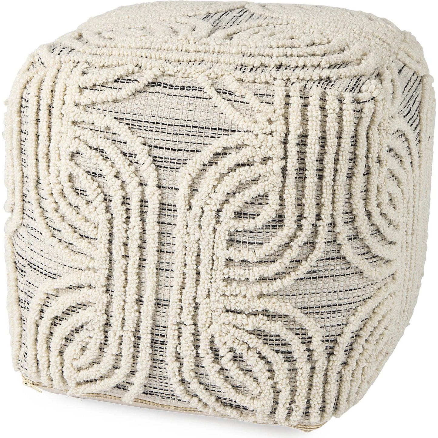 009 SI-2369577 | Primary Silo | Amaya Pouf by Mercana in cream. Made from wool in a rustic style.