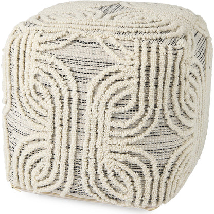 Amaya Pouf by Mercana in cream. Made from wool in a rustic style.