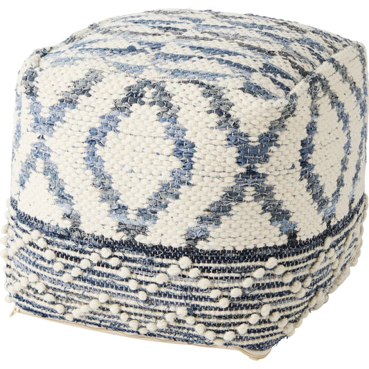 Eshana Pouf by Mercana in cream. Made from wool in a unique style.