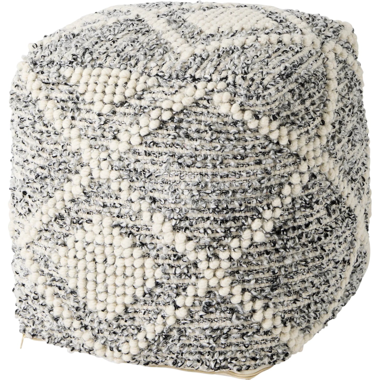 011 SI-2369587 | Primary Silo | Ekiya Pouf by Mercana in gray, white. Made from wool in a rustic style.