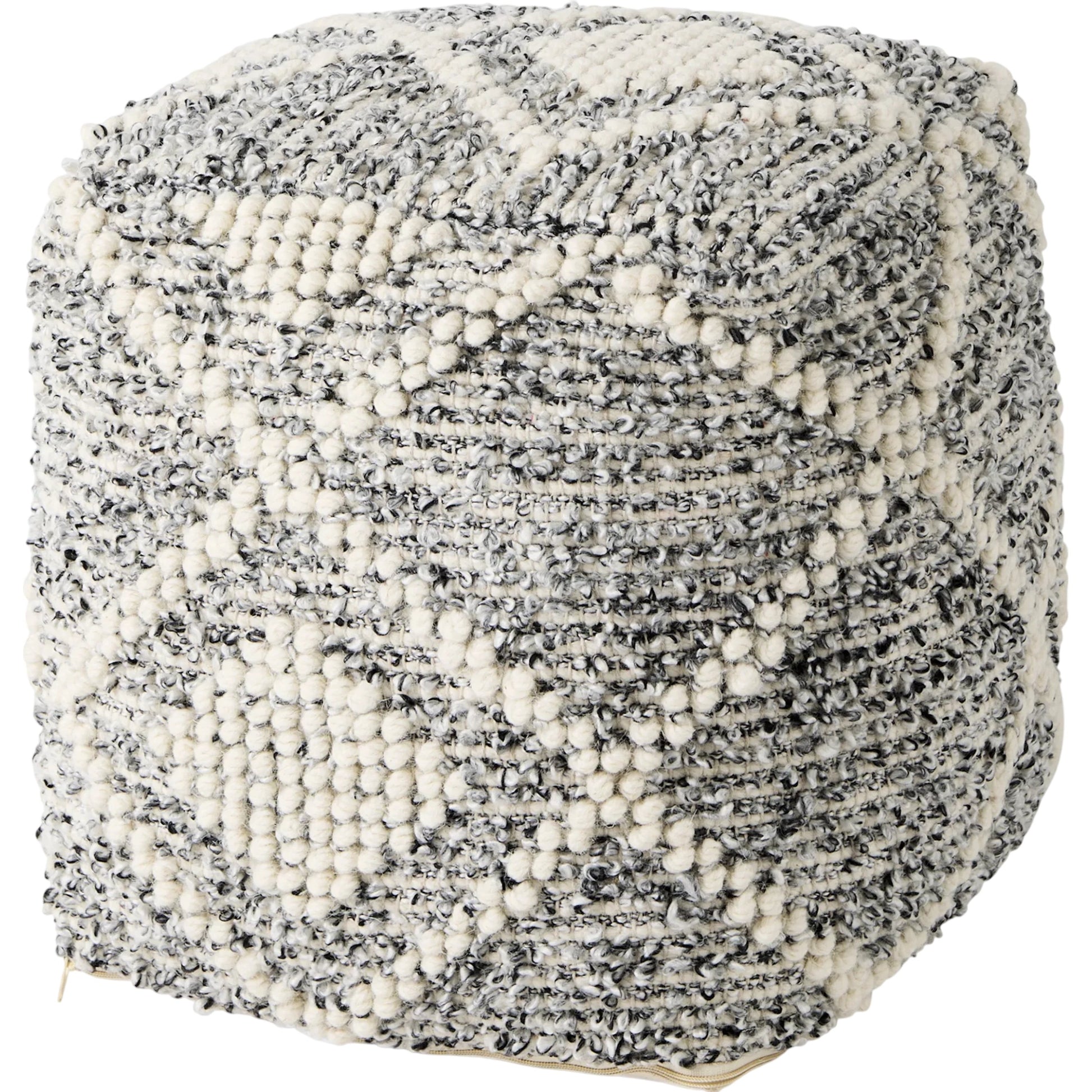 Ekiya Pouf by Mercana in gray, white. Made from wool in a rustic style.