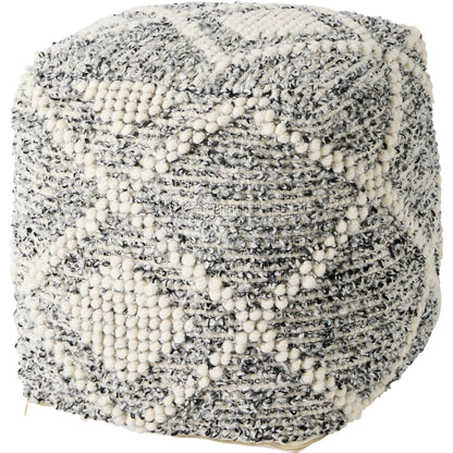 Ekiya Pouf by Mercana in gray, white. Made from wool in a rustic style.