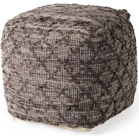 Falguni Pouf by Mercana in gray. Made from leather in a unique style.