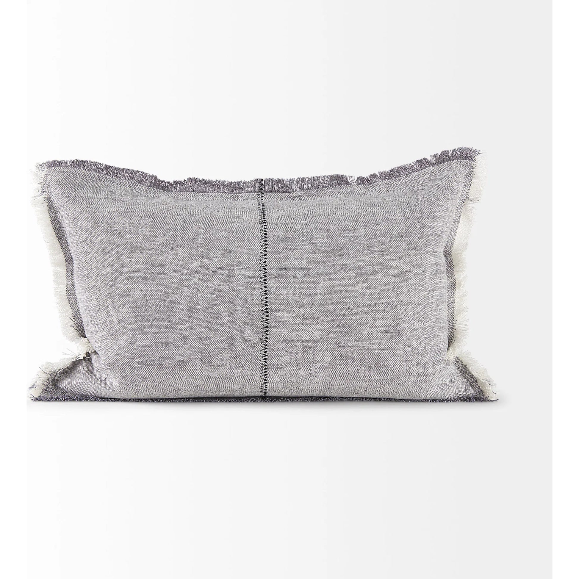 Thais Fringed Lumbar Pillow Cover by Mercana in blue. Made from linen in a transitional style.