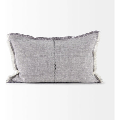 Thais Fringed Lumbar Pillow Cover by Mercana in blue. Made from linen in a transitional style.