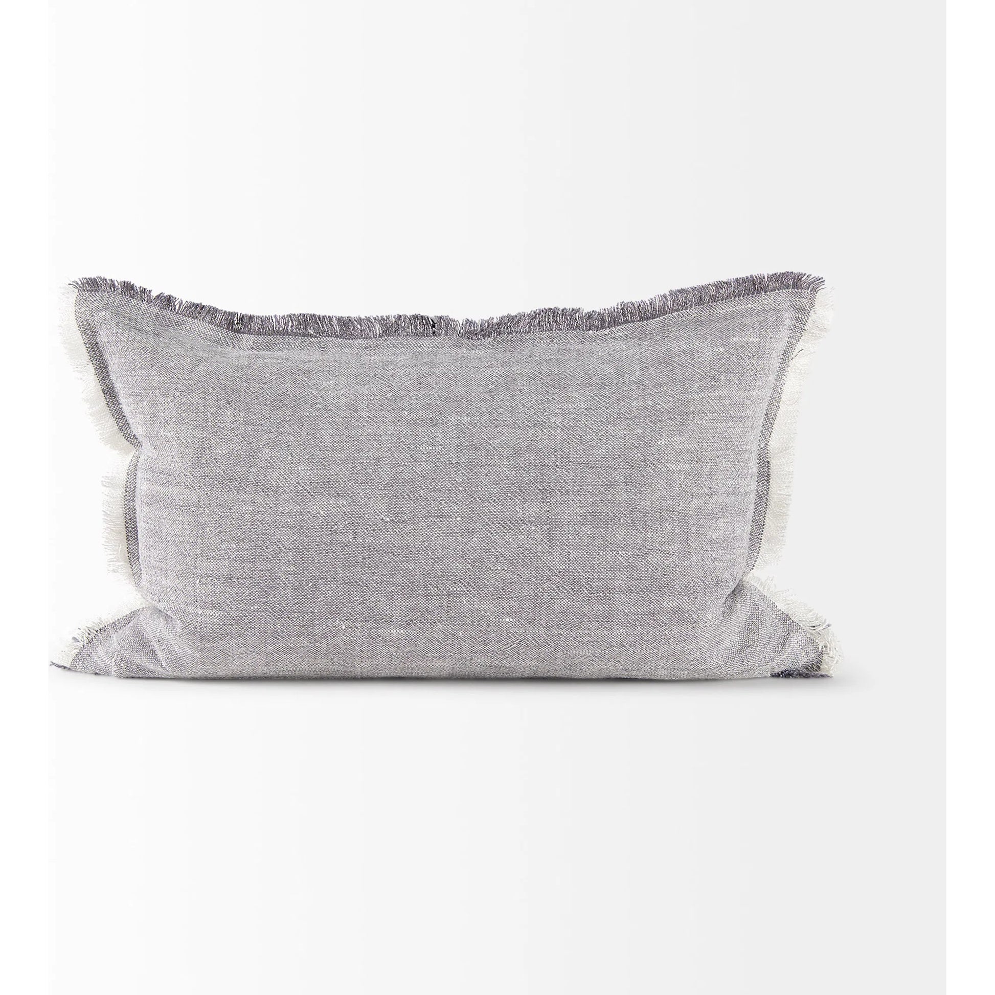 Thais Fringed Lumbar Pillow Cover by Mercana in blue. Made from linen in a transitional style.