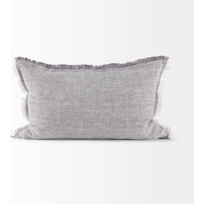 Thais Fringed Lumbar Pillow Cover by Mercana in blue. Made from linen in a transitional style.