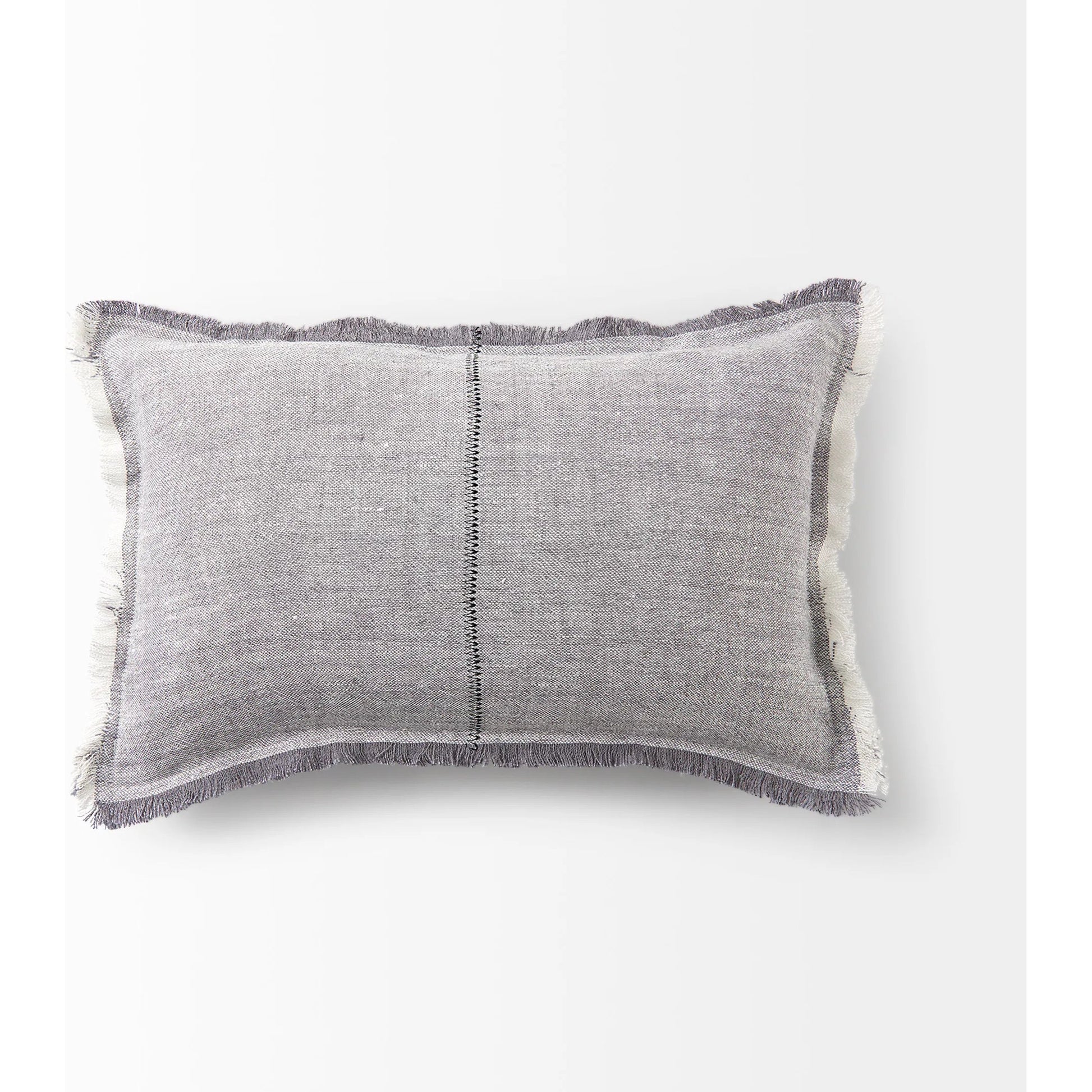 Thais Fringed Lumbar Pillow Cover by Mercana in blue. Made from linen in a transitional style.