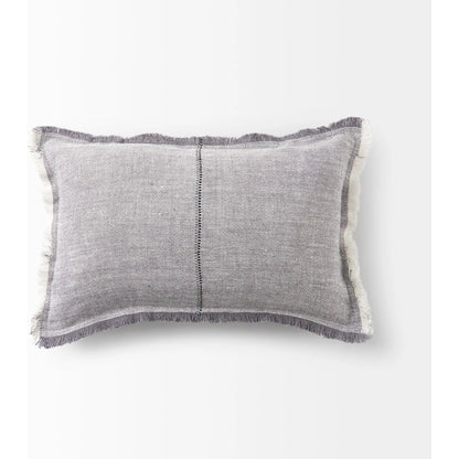 Thais Fringed Lumbar Pillow Cover by Mercana in blue. Made from linen in a transitional style.