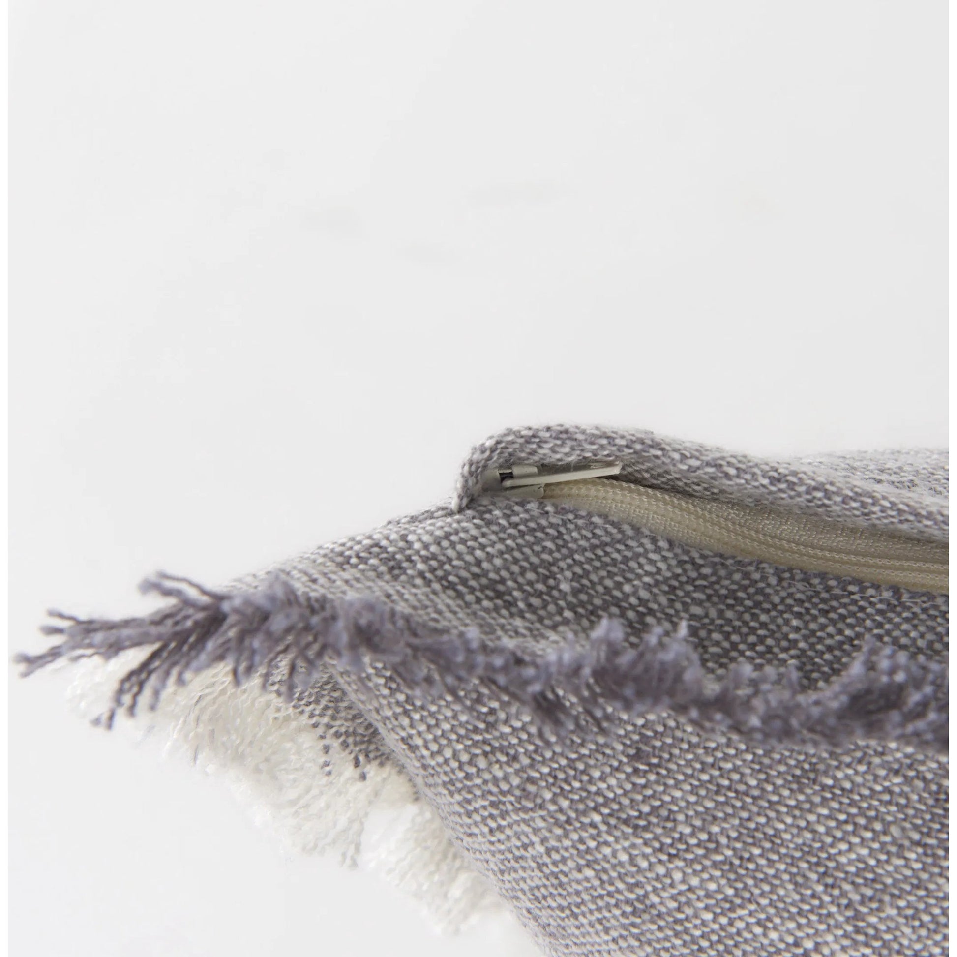 Thais Fringed Lumbar Pillow Cover by Mercana in blue. Made from linen in a transitional style.