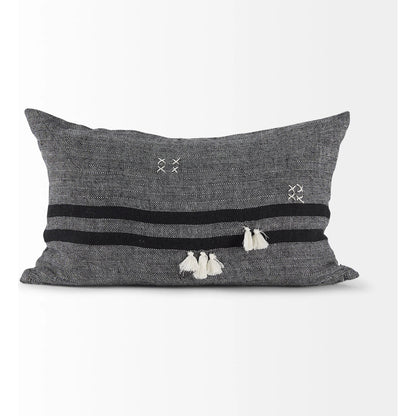 Sibyl Striped Lumbar Pillow Cover by Mercana in black. Made from fabric in a transitional style.