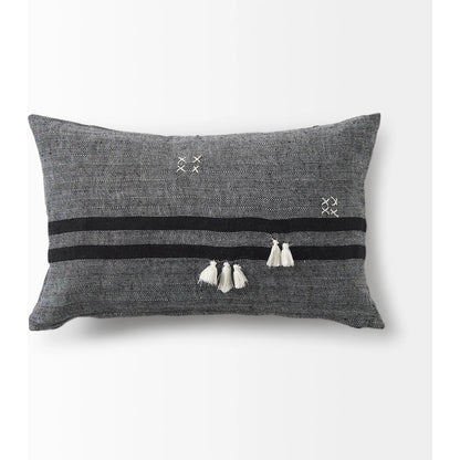 Sibyl Striped Lumbar Pillow Cover by Mercana in black. Made from fabric in a transitional style.